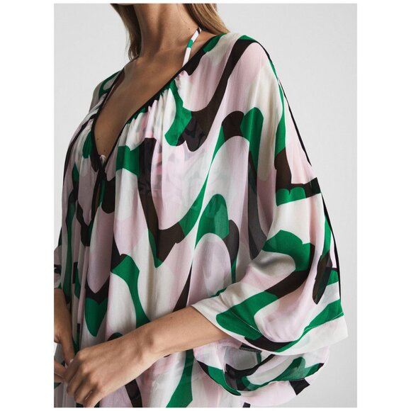 REISS Paige Resort Shawl Top Cardigan Resortwear Swim Cover 70s Abstract Print - Picture 3 of 12